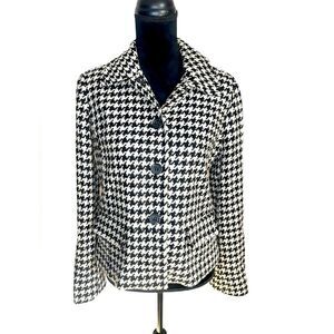 LIZ CLAIBORNE BLACK HERRINGBONE BUTTON UP CLASSY PREPPY BLAZER JACKET SIZE M‎